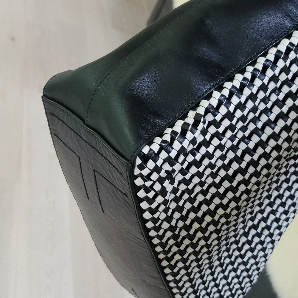 Tory Burch Erica Hobo Bag in Black and White Woven Leather
